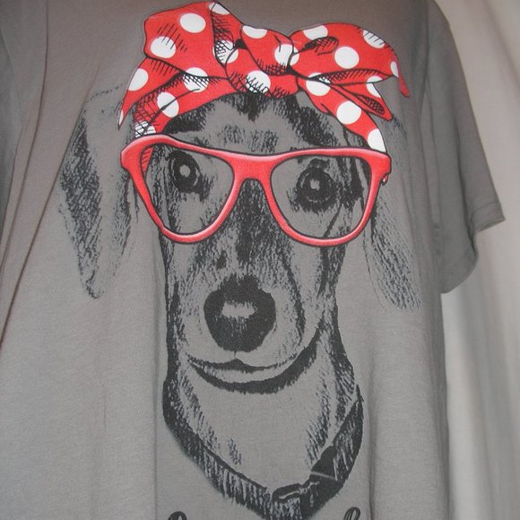 Dachshound Mom Port & Company Women's XXL T Shirt Top Gray Red Short Sleeve - Picture 2 of 8